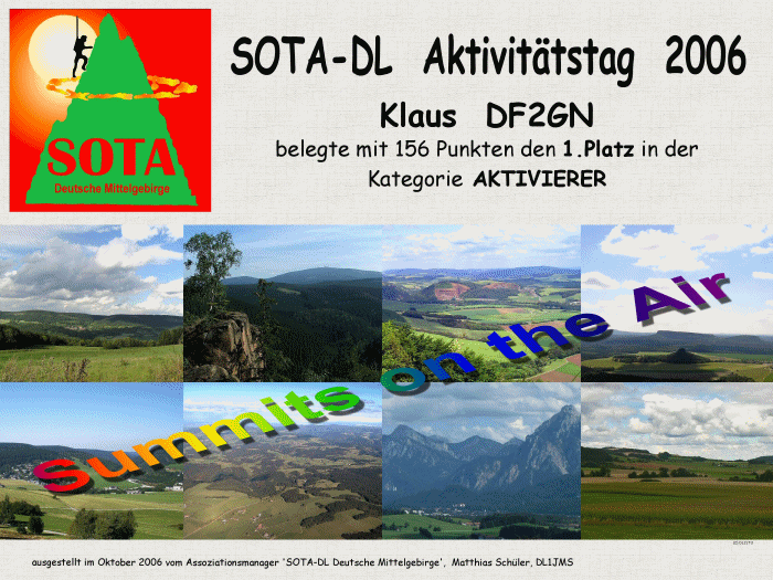 Teilnehmerurkunde zum SOTA-DM Aktivitätstag 2006